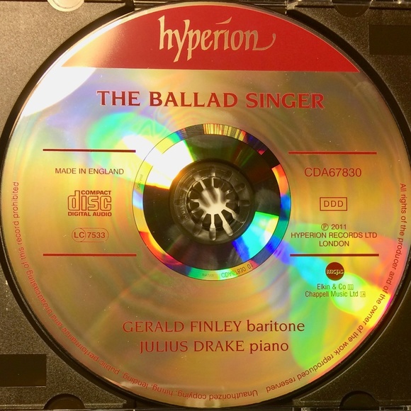 🦋 The Ballad Singer Gerald Finley Julius Drake CD Classical Opera 034571178301 - Picture 2 of 4